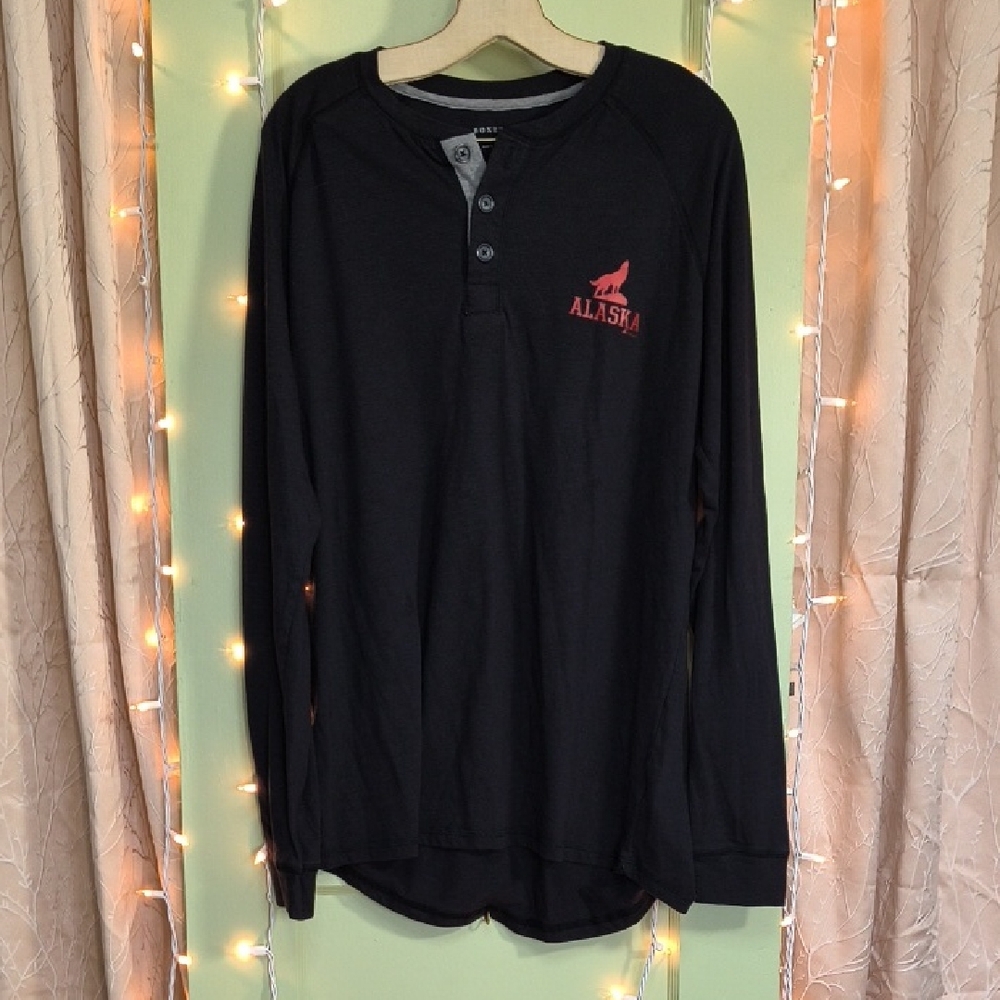 Men's Boxercraft Wolf Alaska Carnival Cruise Black Long Sleeve Henley XL